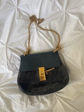 Chloe Black Leather and Suede Crossbody with Gold Hardware